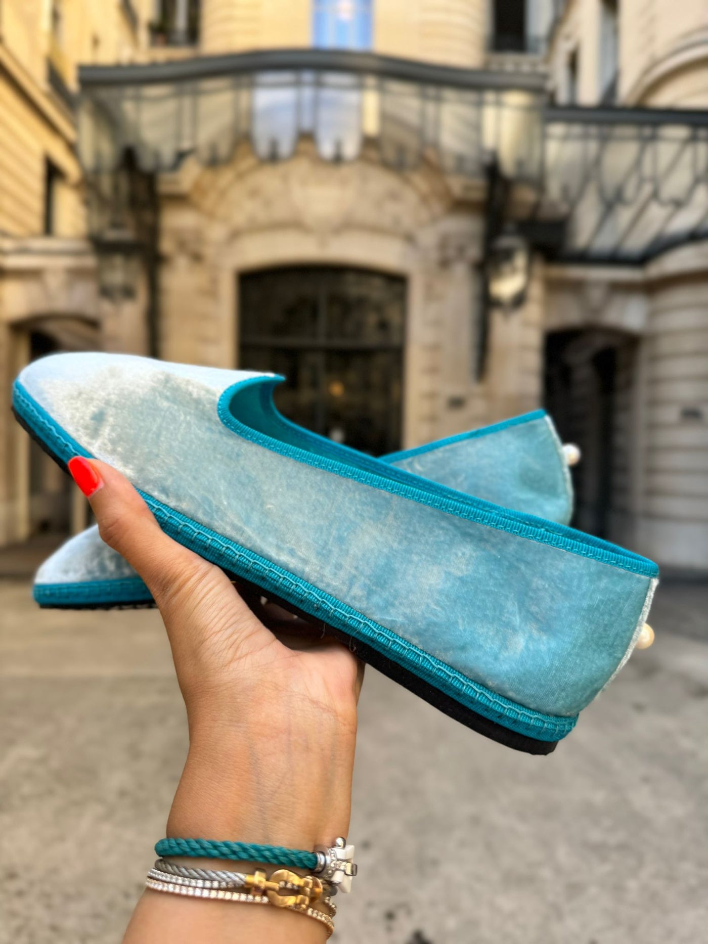 Loafers Femme 'Venise' - velours de soie Aqua